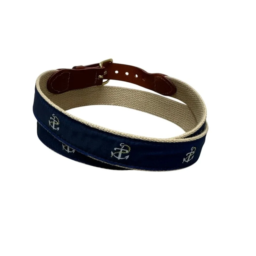 Leather Man Limited Mens Anchor Nautical Surcingle Belt Brown Leather Navy 42